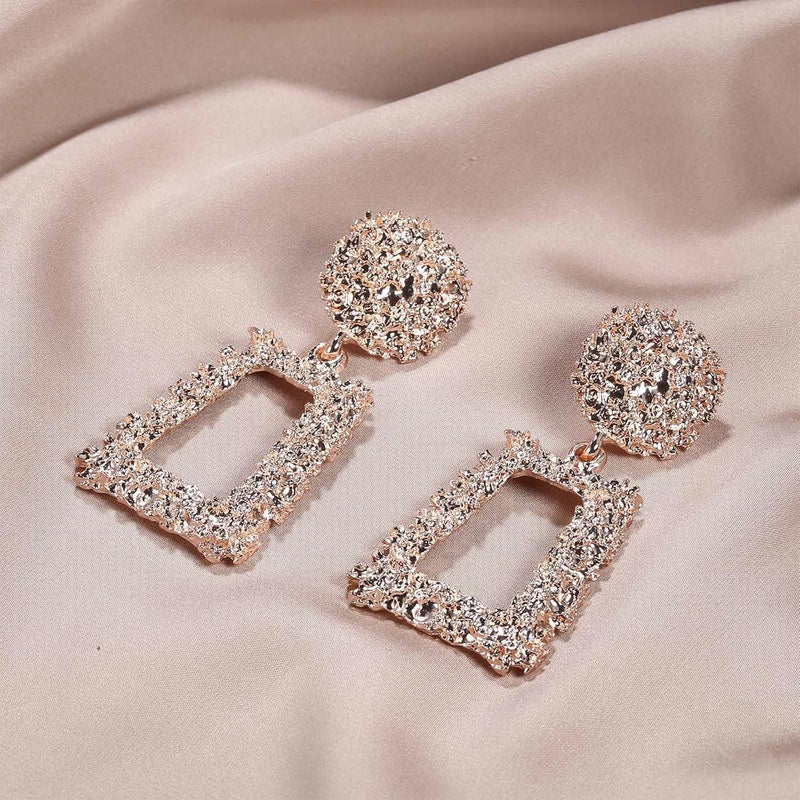 Jstyle Gold Statement Clip On Earrings for Women, Big Rectangle Geometric Dangle Clip Earrings Fashion Large Gold Silver Hot Pink Drop Earrings for Women Non Pierced - Image 5